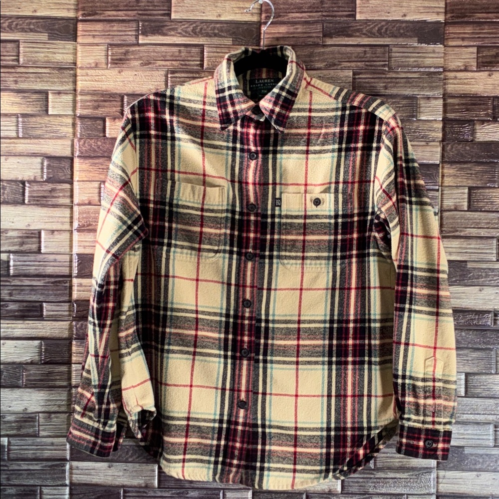 Vintage LAUREN RALPH LAUREN Women Multicolor Plaid Button Long Sleeve Top -PM